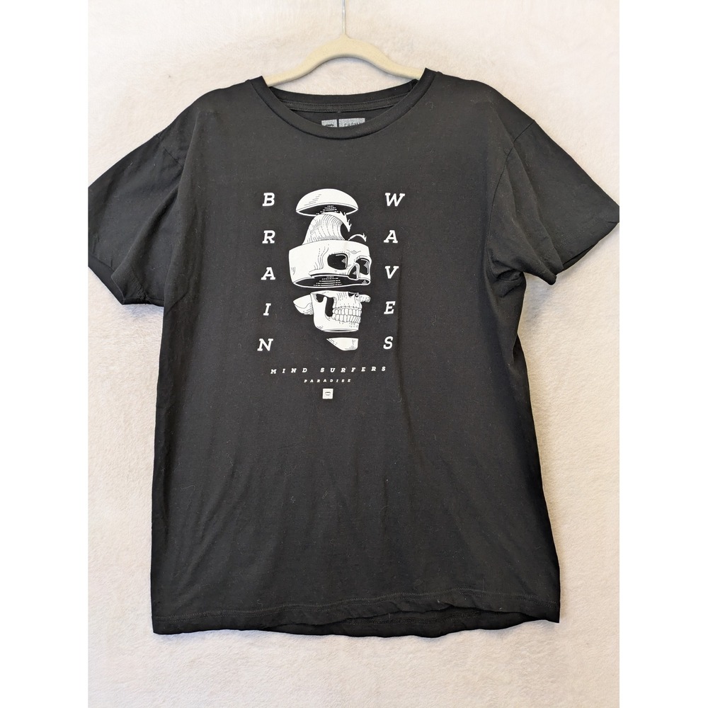 Chomp Graphic Tee Men's Medium Black Brain Waves Skull Surf Short Sleeve T-Shirt